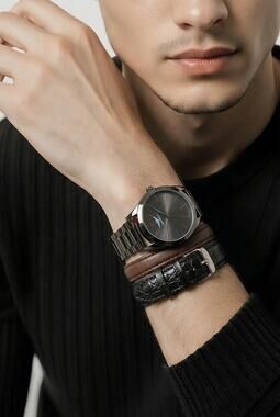 Men's Gianello Virtus Black Interchangeable 3 STRAPWATCH Set New, Designer